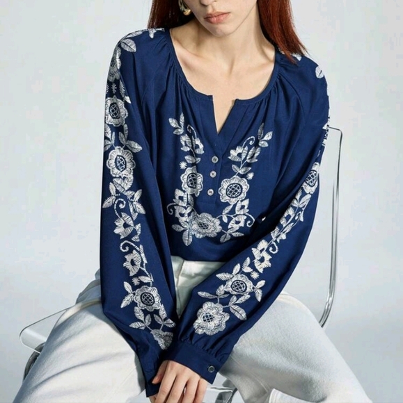 Tops - Women Casual Floral Print Long Sleeve Blouse For Autumn